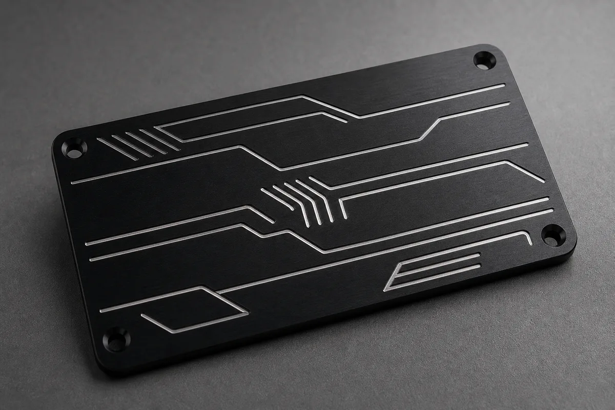 Plaque en aluminium anodisé noir gravée au laser avec un logo net