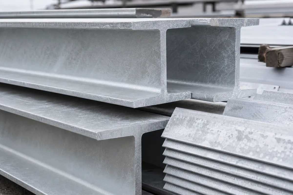 Structure métallique galvanisée à chaud avec sa surface grise cristallisée caractéristique